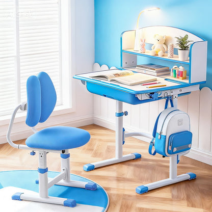 Keezi Kids Study Desk Chair Set Adjustable Ergonomic Table LED Lamp Blue - Image 7
