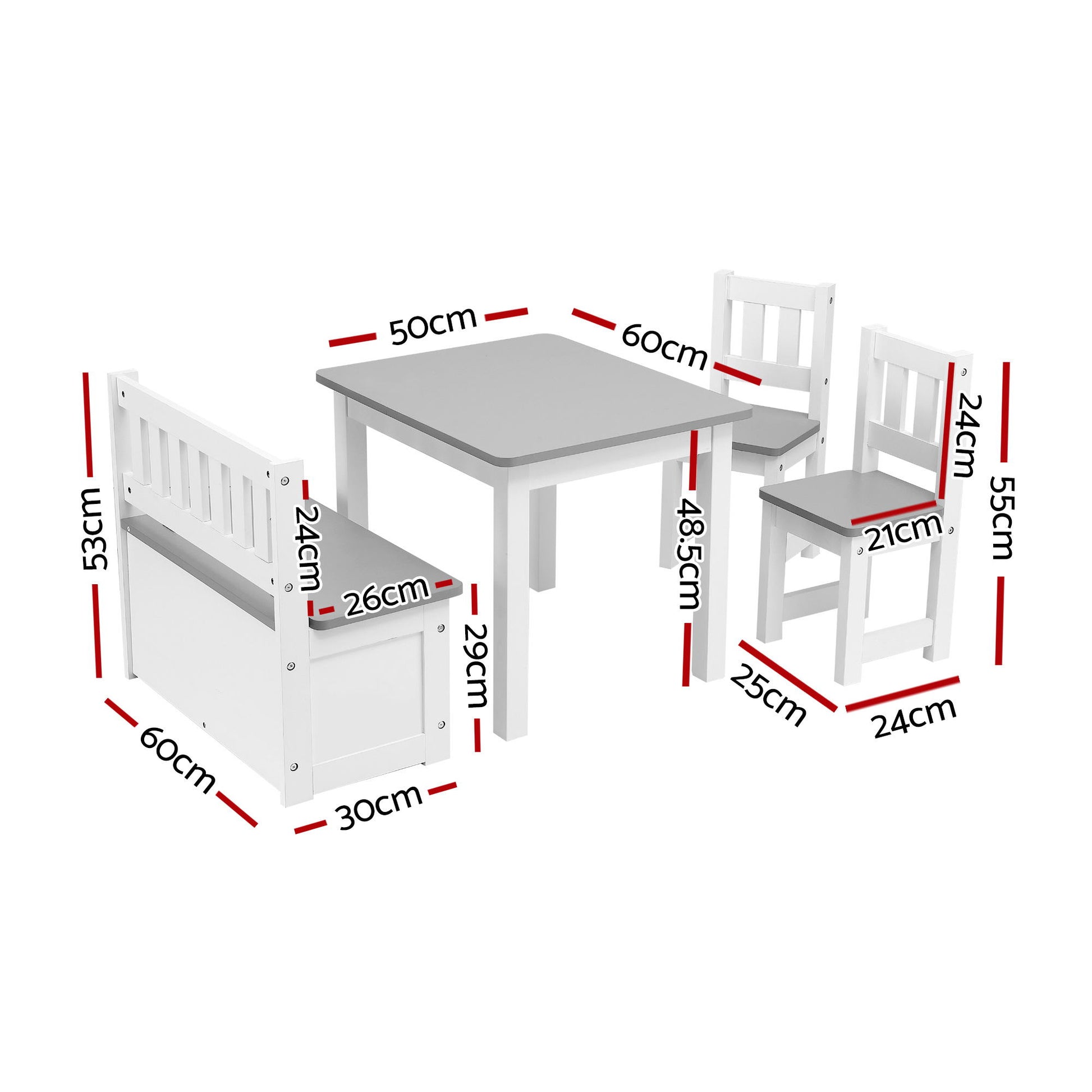 Keezi 2 in 1 Kids Table and Chair Set, Activity Table with Storage Bench and 2 Chairs for Reading, Drawing, Writing, Snack Time & Arts Crafts, 4 PCS Toddler Table and Chair Set, Grey - Image 2