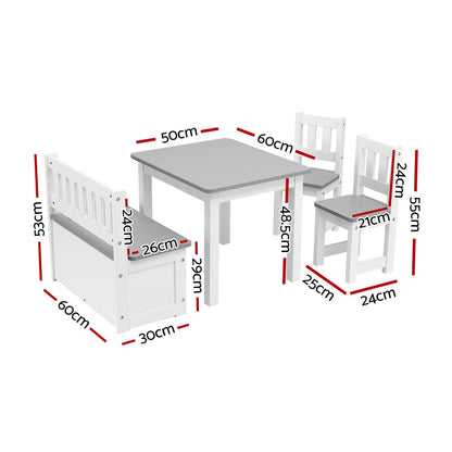 Keezi 2 in 1 Kids Table and Chair Set, Activity Table with Storage Bench and 2 Chairs for Reading, Drawing, Writing, Snack Time & Arts Crafts, 4 PCS Toddler Table and Chair Set, Grey - Image 2