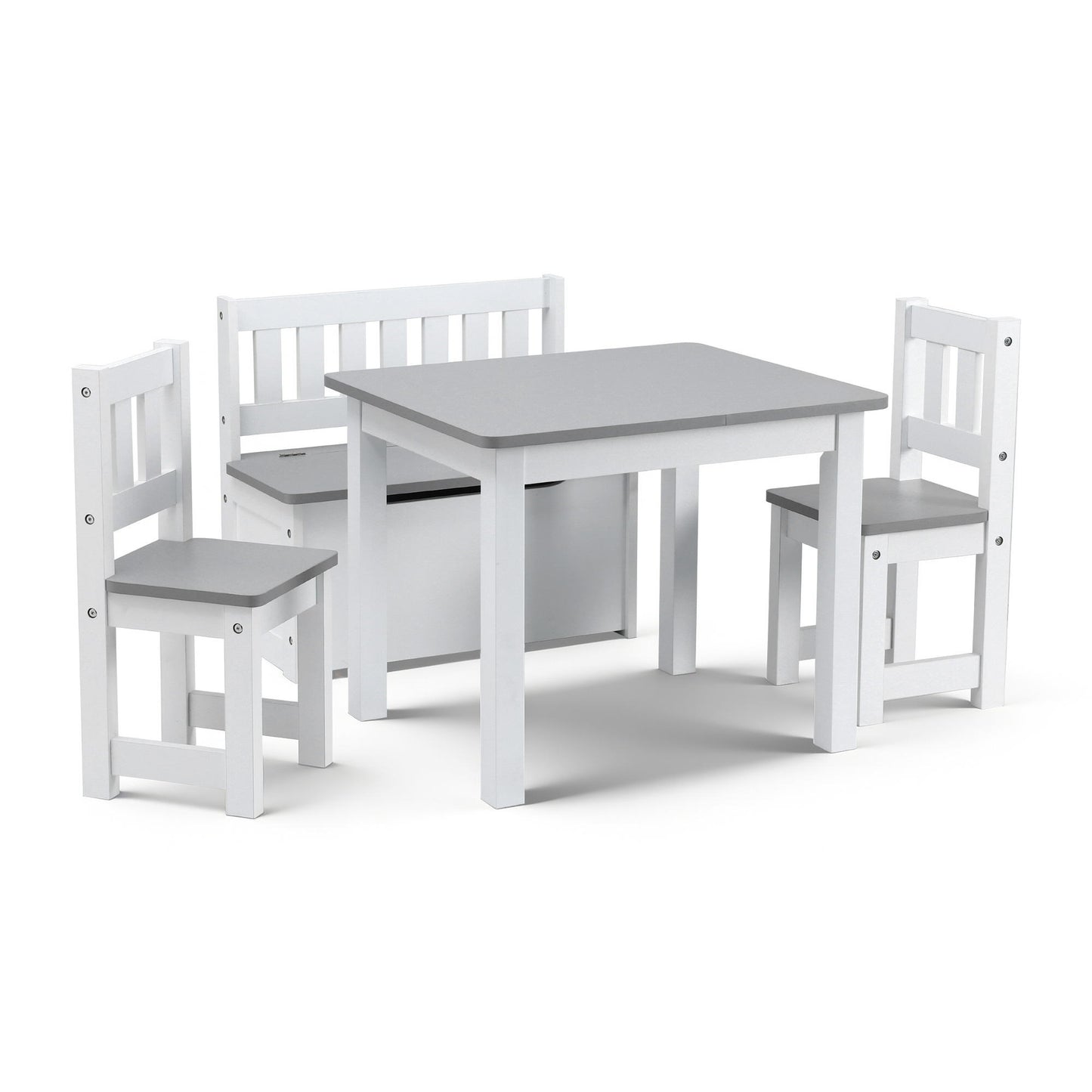 Keezi 2 in 1 Kids Table and Chair Set, Activity Table with Storage Bench and 2 Chairs for Reading, Drawing, Writing, Snack Time & Arts Crafts, 4 PCS Toddler Table and Chair Set, Grey - Image 3