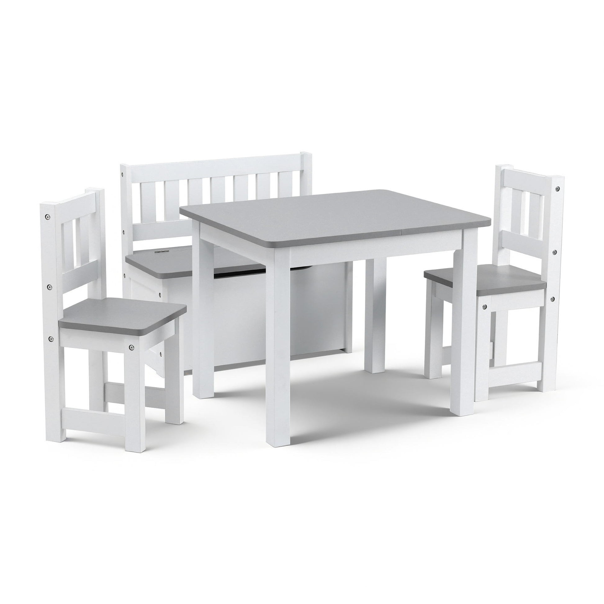 Keezi 2 in 1 Kids Table and Chair Set, Activity Table with Storage Bench and 2 Chairs for Reading, Drawing, Writing, Snack Time & Arts Crafts, 4 PCS Toddler Table and Chair Set, Grey - Image 3