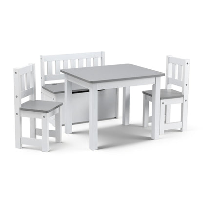 Keezi 2 in 1 Kids Table and Chair Set, Activity Table with Storage Bench and 2 Chairs for Reading, Drawing, Writing, Snack Time & Arts Crafts, 4 PCS Toddler Table and Chair Set, Grey - Image 3