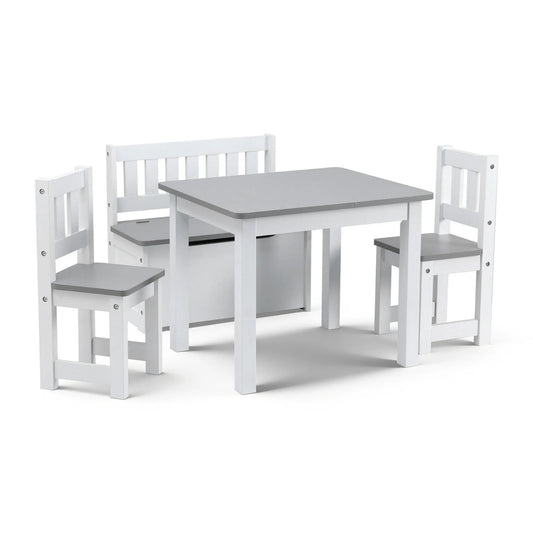 Keezi 2 in 1 Kids Table and Chair Set, Activity Table with Storage Bench and 2 Chairs for Reading, Drawing, Writing, Snack Time & Arts Crafts, 4 PCS Toddler Table and Chair Set, Grey - Image 3
