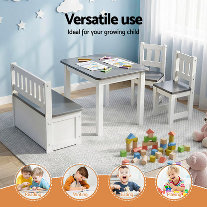 Keezi 2 in 1 Kids Table and Chair Set, Activity Table with Storage Bench and 2 Chairs for Reading, Drawing, Writing, Snack Time & Arts Crafts, 4 PCS Toddler Table and Chair Set, Grey - Image 5