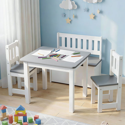 Keezi 2 in 1 Kids Table and Chair Set, Activity Table with Storage Bench and 2 Chairs for Reading, Drawing, Writing, Snack Time & Arts Crafts, 4 PCS Toddler Table and Chair Set, Grey - Image 8