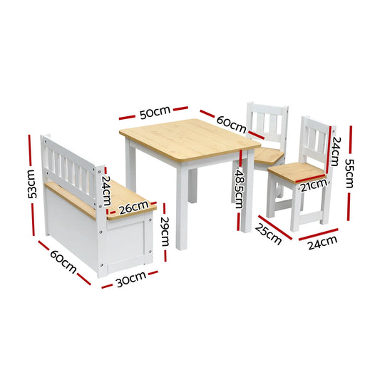 Keezi 2 in 1 Kids Table and Chair Set, Activity Table with Storage Bench and 2 Chairs for Reading, Drawing, Writing, Snack Time & Arts Crafts, 4 PCS Toddler Table and Chair Set, Natural - Image 2