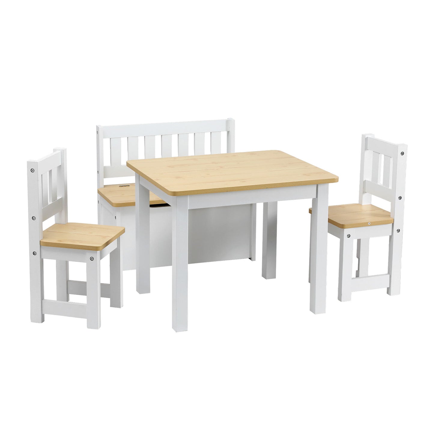 Keezi 2 in 1 Kids Table and Chair Set, Activity Table with Storage Bench and 2 Chairs for Reading, Drawing, Writing, Snack Time & Arts Crafts, 4 PCS Toddler Table and Chair Set, Natural - Image 3