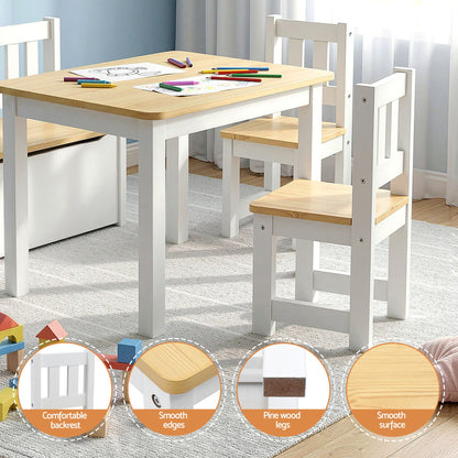 Keezi 2 in 1 Kids Table and Chair Set, Activity Table with Storage Bench and 2 Chairs for Reading, Drawing, Writing, Snack Time & Arts Crafts, 4 PCS Toddler Table and Chair Set, Natural - Image 7