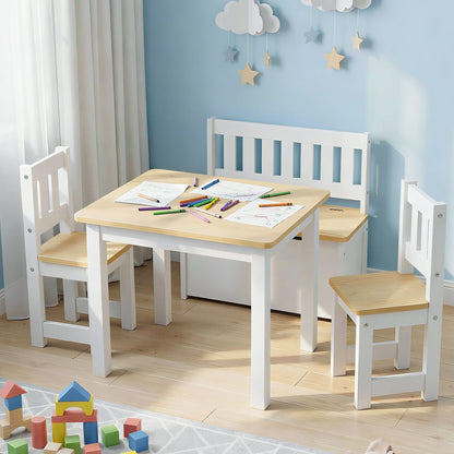 Keezi 2 in 1 Kids Table and Chair Set, Activity Table with Storage Bench and 2 Chairs for Reading, Drawing, Writing, Snack Time & Arts Crafts, 4 PCS Toddler Table and Chair Set, Natural - Image 8
