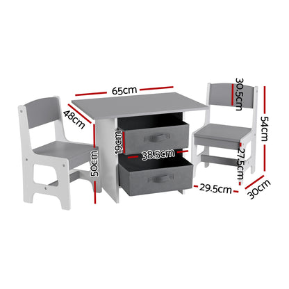 Keezi Kids Table and 2 Chairs Set Wooden Activity Table wit 2 Storage Drawers, Toddler Table and Chair Set for Children Drawing, Reading, Crafts, Eating, Grey - Image 2
