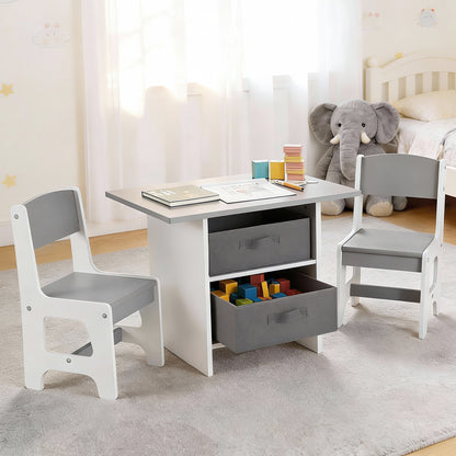 Keezi Kids Table and 2 Chairs Set Wooden Activity Table wit 2 Storage Drawers, Toddler Table and Chair Set for Children Drawing, Reading, Crafts, Eating, Grey - Image 7