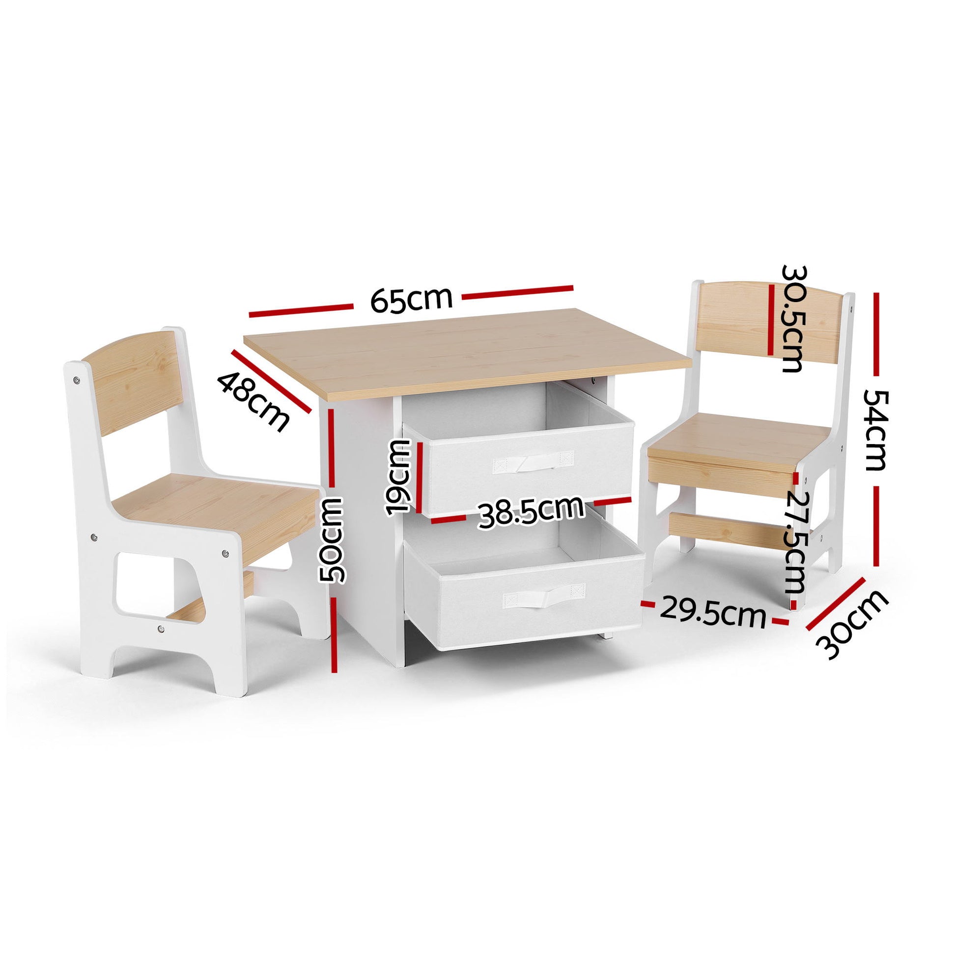 Keezi Kids Table and 2 Chairs Set Wooden Activity Table wit 2 Storage Drawers, Toddler Table and Chair Set for Children Drawing, Reading, Crafts, Eating, Natural - Image 2