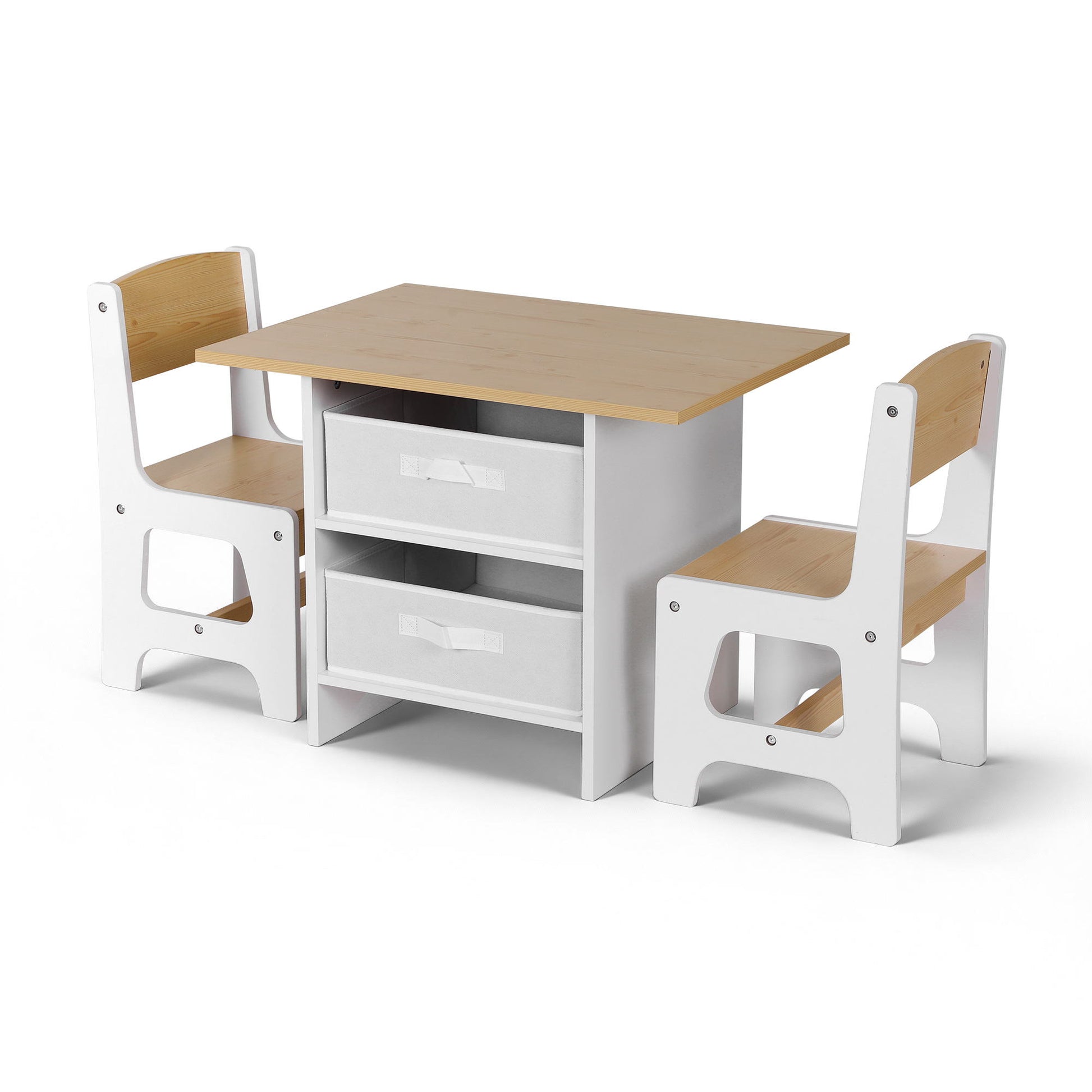 Keezi Kids Table and 2 Chairs Set Wooden Activity Table wit 2 Storage Drawers, Toddler Table and Chair Set for Children Drawing, Reading, Crafts, Eating, Natural - Image 3