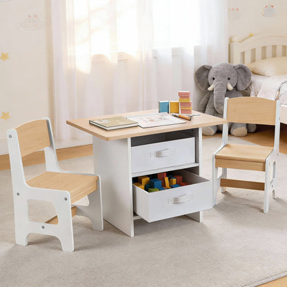 Keezi Kids Table and 2 Chairs Set Wooden Activity Table wit 2 Storage Drawers, Toddler Table and Chair Set for Children Drawing, Reading, Crafts, Eating, Natural - Image 7