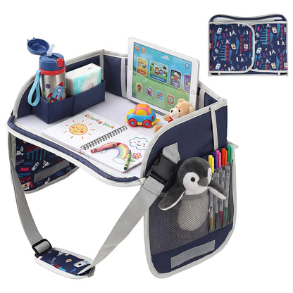Keezi Kids Travel Tray Car Seat Lap Desk Portable Car Desk Organiser for Car & Airplane Blue