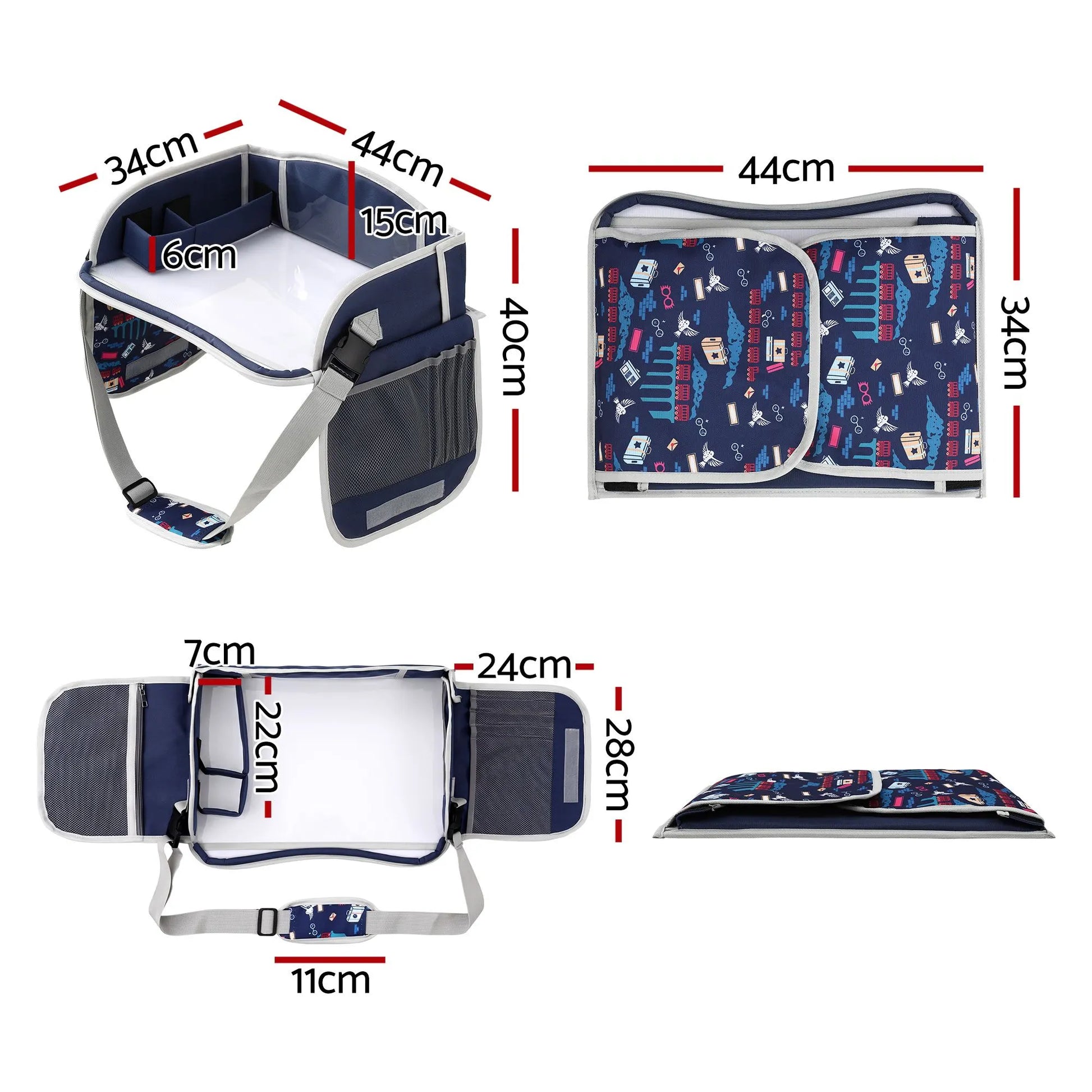 Keezi Kids Travel Tray Car Seat Lap Desk Portable Car Desk Organiser for Car & Airplane Blue - Image 2