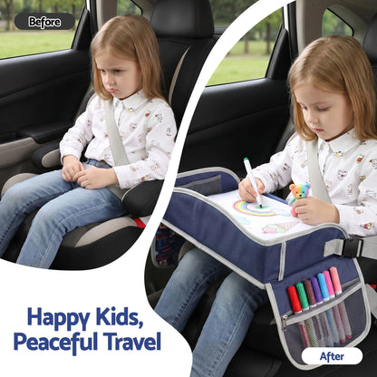 Keezi Kids Travel Tray Car Seat Lap Desk Portable Car Desk Organiser for Car & Airplane Blue - Image 4