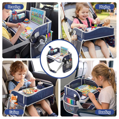 Keezi Kids Travel Tray Car Seat Lap Desk Portable Car Desk Organiser for Car & Airplane Blue - Image 6