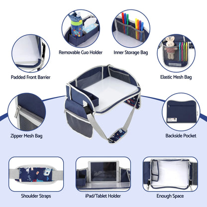 Keezi Kids Travel Tray Car Seat Lap Desk Portable Car Desk Organiser for Car & Airplane Blue - Image 7