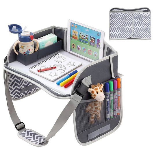 Keezi Kids Travel Tray Car Seat Lap Desk Portable Car Desk Organiser for Car & Airplane Grey