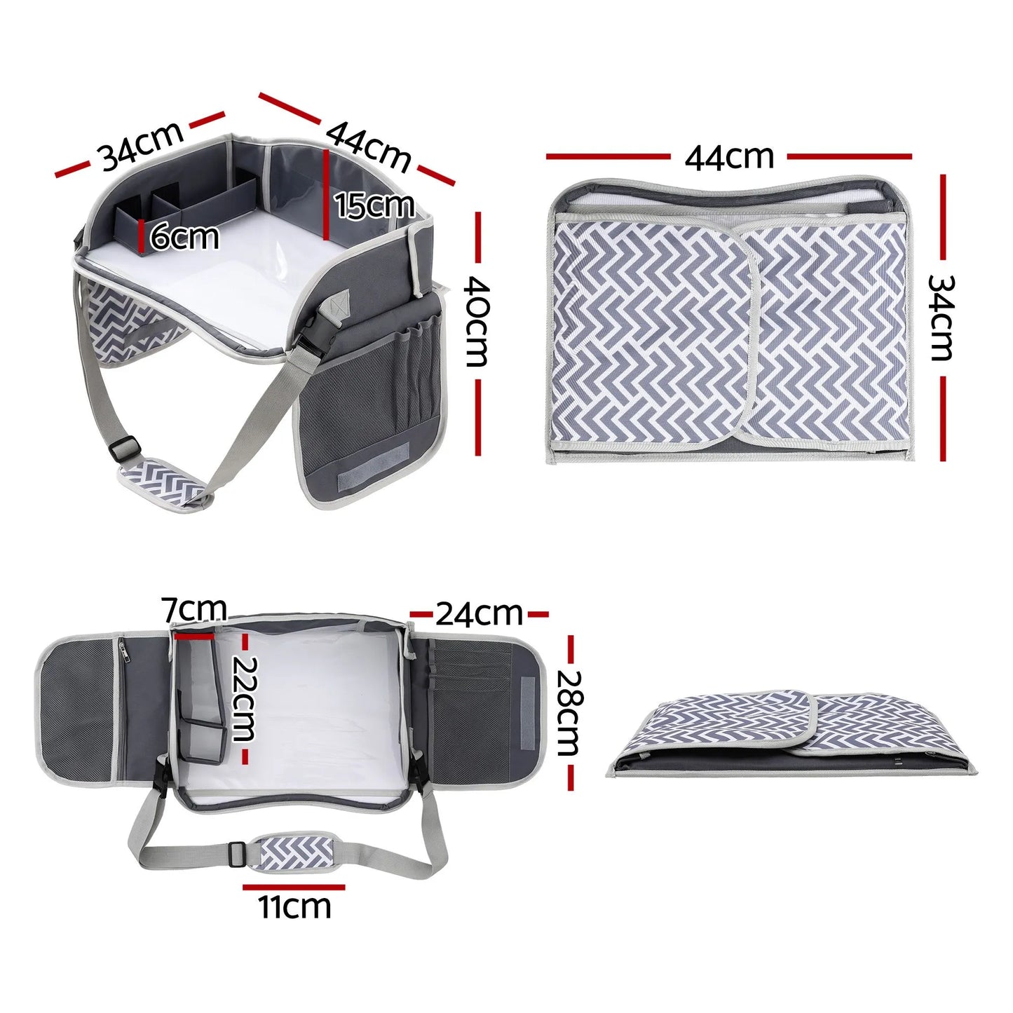 Keezi Kids Travel Tray Car Seat Lap Desk Portable Car Desk Organiser for Car & Airplane Grey - Image 2