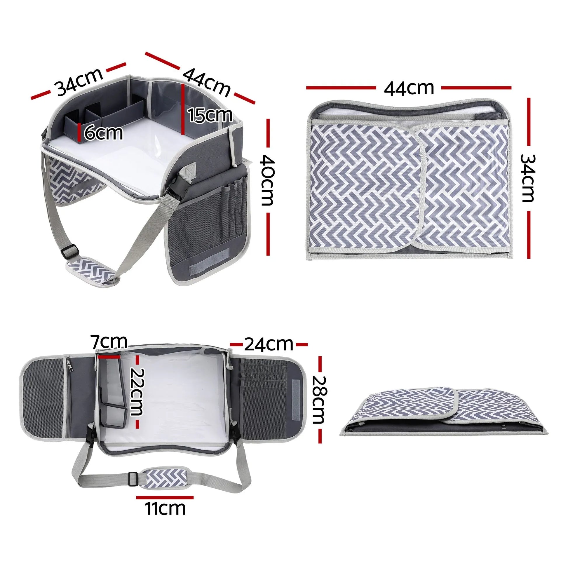 Keezi Kids Travel Tray Car Seat Lap Desk Portable Car Desk Organiser for Car & Airplane Grey - Image 2