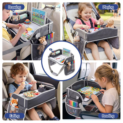 Keezi Kids Travel Tray Car Seat Lap Desk Portable Car Desk Organiser for Car & Airplane Grey - Image 6