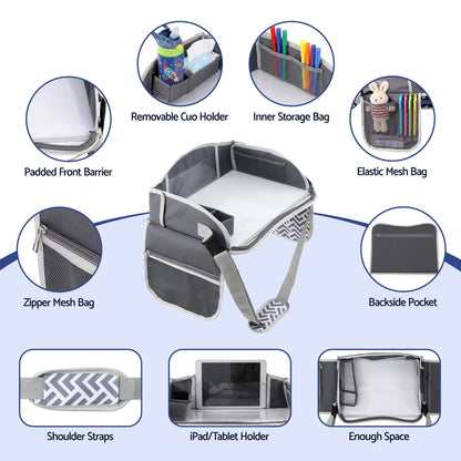 Keezi Kids Travel Tray Car Seat Lap Desk Portable Car Desk Organiser for Car & Airplane Grey - Image 7