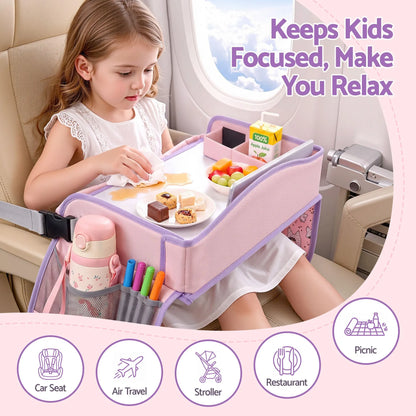Keezi Kids Travel Tray Car Seat Lap Desk Portable Car Desk Organiser for Car & Airplane Pink - Image 5