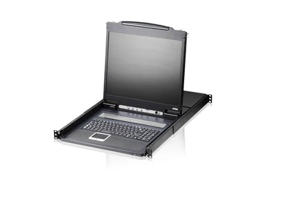 Aten Rackmount KVM Switch 8 Port VGA PS/2-USB w/ 19' LCD Display, 2x Custom KVM Cables Included,...