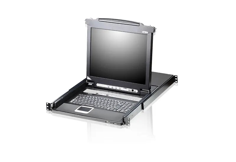 Aten Rackmount KVM Switch Single Rail 8 Port VGA PS/2-USB w/ 17' LCD Display, 2x Custom KVM Cable...