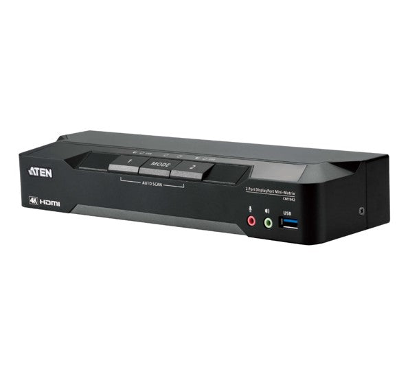 Aten CM1942-AT-U 2-Port 4K DisplayPort Dual Display Mini-Matrix Boundless KVM Switch, Resolutions...