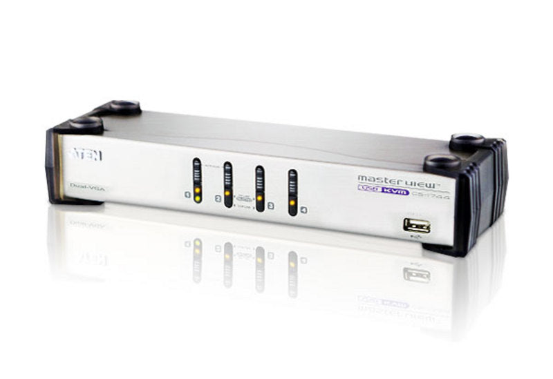 Aten Desktop KVMP Switch 4 Port Dual Display VGA w/ audio, 4x Custom KVM Cables Included, 2x USB...