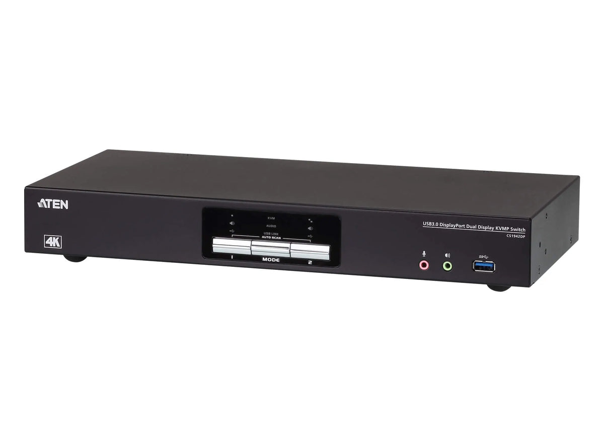 Aten Desktop KVMP Switch 2 Port Dual Display 4k DisplayPort w/ audio, Cables Included, 2x USB Por...