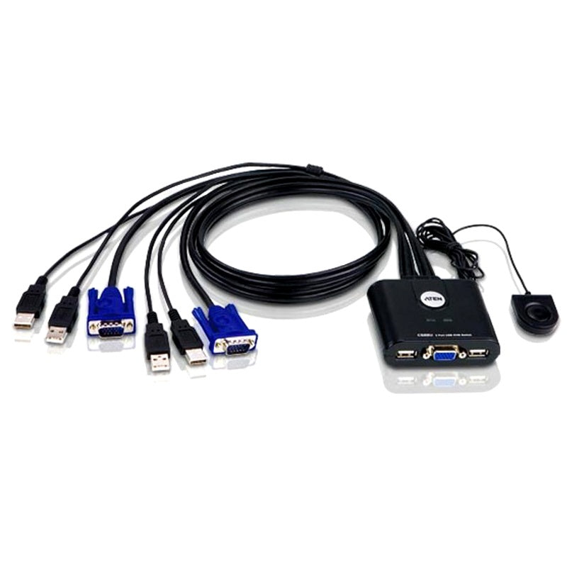 Aten Compact KVM Switch 2 Port Single Display VGA, Remote Port Selector, USB Hot-Plugging - KVM S...