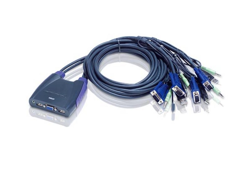Aten Compact KVM Switch 4 Port Single Display VGA w/ audio, 1.8m Cable, Computer Selection Via Ho...