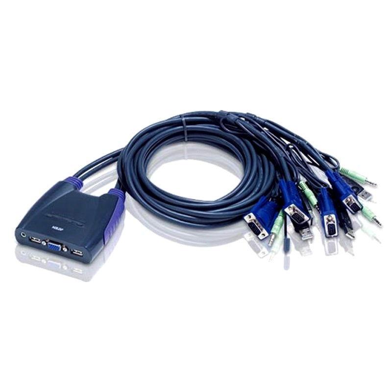 Aten Compact KVM Switch 4 Port Single Display VGA w/ audio, 0.9m Cable, Computer Selection Via Ho...