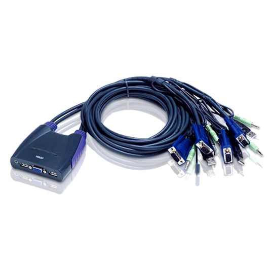 Aten Compact KVM Switch 4 Port Single Display VGA w/ audio, 0.9m Cable, Computer Selection Via Ho...