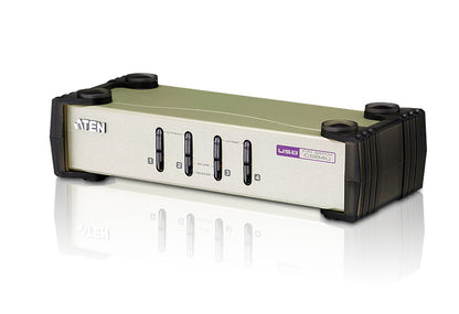 Aten Desktop KVM Switch 4 Port Single Display VGA, 4x Custom KVM Cables Included, Selection Via F...