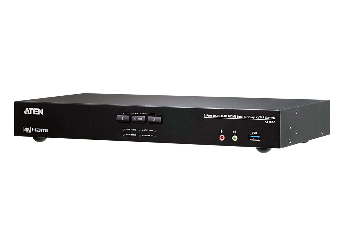 Aten Desktop KVMP Switch 2 Port Dual Display 4k HDMI w/ audio, Cables Included, 2x USB Port, Sele...