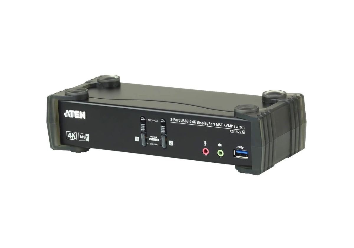 Aten Desktop KVMP Switch 2 Port Single to Dual Display 4k DisplayPort MST w/ audio, Cables Includ...