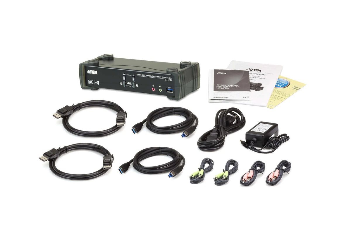 Aten Desktop KVMP Switch 2 Port Single to Dual Display 4k DisplayPort MST w/ audio, Cables Includ... - Image 4
