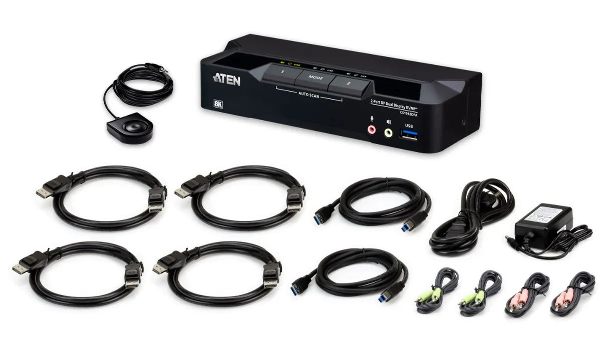 Aten Desktop 2-Port USB 3.0 8K DisplayPort Dual-Display KVMP™ Switch, Up to 7680 × 4320 @ 60 Hz,... - Image 3