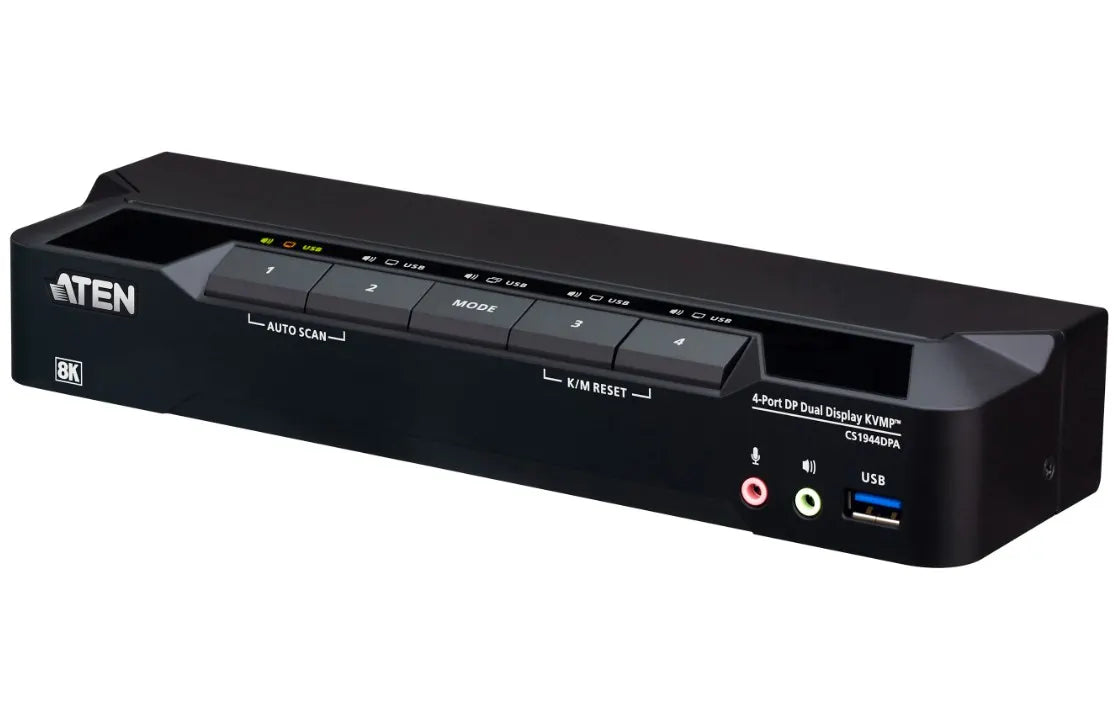 Aten Desktop 4-Port USB 3.0 8K DisplayPort Dual-Display KVMP™ Switch, Up to 7680 × 4320 @ 60 Hz,...