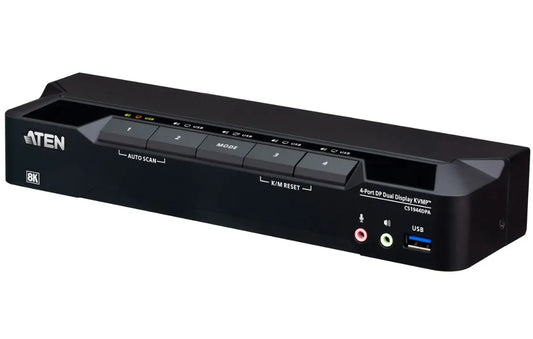 Aten Desktop 4-Port USB 3.0 8K DisplayPort Dual-Display KVMP™ Switch, Up to 7680 × 4320 @ 60 Hz,...