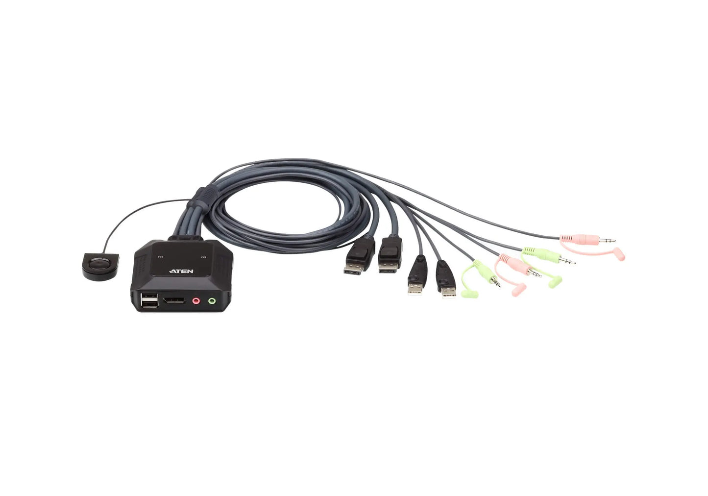 Aten Compact KVM Switch 2 Port Single Display Display Port w/ Audio, Remote Port Selector, USB Ho...