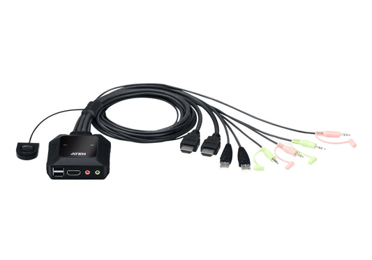 Aten 2 Port USB 4K @60Hz HDMI Cable KVM Switch with Remote Port Selector - KVM Switch  Video