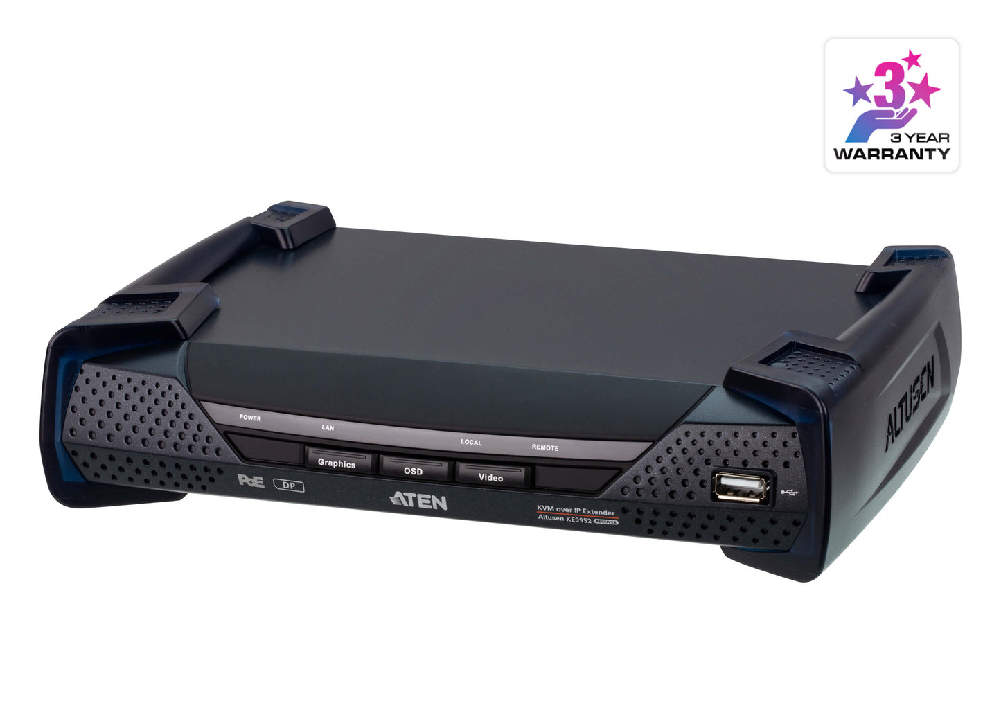 Aten 4K DP Single Display KVM over IP Receiver with Power over Ethernet, power adapter not includ...