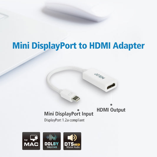 Aten Mini DisplayPort to HDMI Adapter, Supports VGA, SVGA, XGA, SXGA, UXGA and resolutions up to...