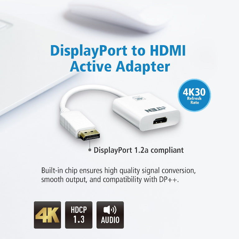 Aten 4K DisplayPort to HDMI Active Adapter, Supports VGA, SVGA, XGA, SXGA, UXGA, 1080p   resoluti...